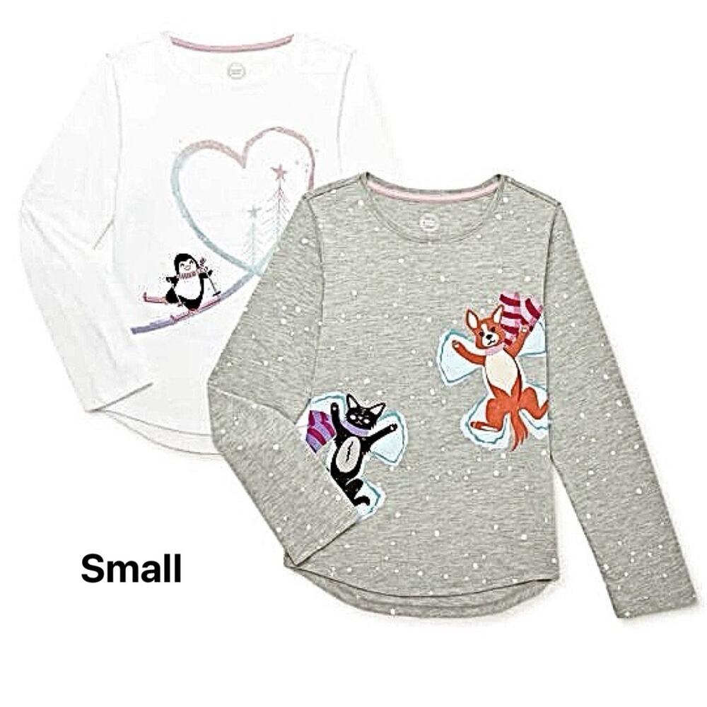 2-pack Wonder Nation Girl’s Winter Cozy Long Sleeve Graphic T-Shirts Cute Tee S‎
